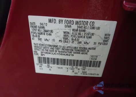 2013 Ford Edge Sel z USA, uszkodzony, nr VIN 2FMDK3JC1DBA36219
